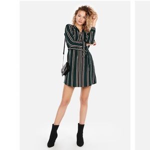 Green Striped Long Sleeve Shirt Dress